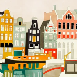Hus i Amsterdam med båtar, vy 1