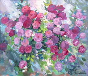 Blommande rosenträdgård