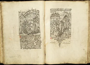 Kröningen av Ivan IV den 16 januari 1547 Från den upplysta sammanställda krönikan, andra hälften av 1500-talet.