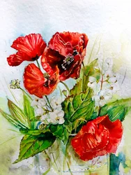 En bukett med klockblommor i intensivt rött