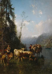 Fjordlandskap med kor