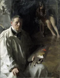 Självporträtt med Model par Zorn, Anders Leonard (1860-1920). Olja på duk, storlek: 117x94