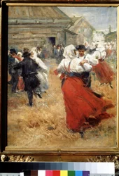 ""landsfirande (Country celebration) Bondepar som dansar på en byfestival. Målning av Anders Leonard Zorn (1860-1920) Pushkin Museum of Fine Arts, Moskva