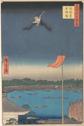 "Azuma Bridge från Komagatado Temple," från serien Hundra berömda vyer av Edo Me..., 1857.