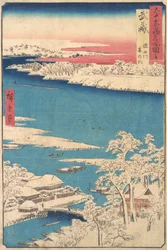 Morgon after a Snowfall, the Sumida River, Musashi Province, från serien Views o..., ca. 1853.