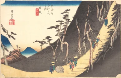 Station Tjugosex: Nissaka, Sayo no Nakayama, från de femtiotre stationerna i..., ca. 1833-34.