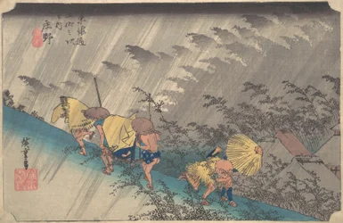 Sudden Shower at Shono, från serien Fifty-three Stations of the Tokaido, 1834-35., 1834-35.