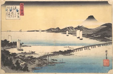 Sunset Glow at Seta Seta sekisho, från serien Eight Views of Omi Province Omi ha..., 1834-35.