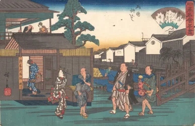 På Ume-sidan vid Rokuni Yanagibashi, va? 1835-42. , mygga. 1835-42.