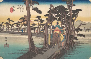 Yoshiwara, vänster Fuji, ? 1834. , mygga. 1834.