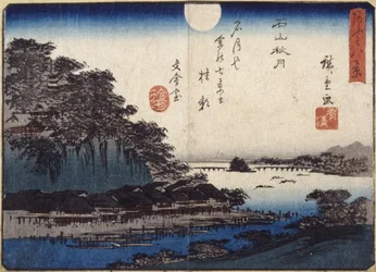 Höstmåne över Ishiyama (trätryck i färg)