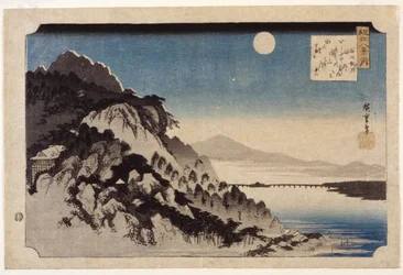 Höstmåne över Ishiyama (trätryck i färg)