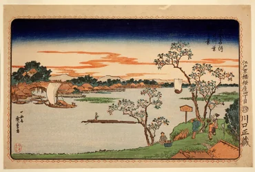 Cherry Trees in Leaf Beside the Sumida River, från serien Famous Sites in the Eastern Capital, c.1831 (träblock i färg)