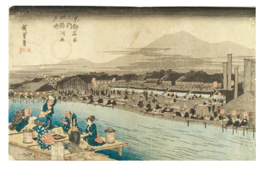 Cool of the Evening at Shijo Riverbank från serien Famous Places in Kyoto, ca 1833-1834 (träsnitt på papper)