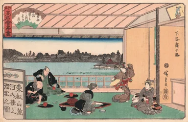 Drinkparty på en restaurang av Ando Hiroshige