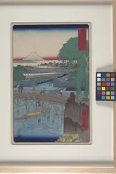 Ichikoku-bron i den östra huvudstaden (T?to: Ichikoku Bashi) (trätryck i färg)