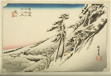 Kameyama: Klart väder efter snö (Kameyama, yukibare) (trätryck i färg)