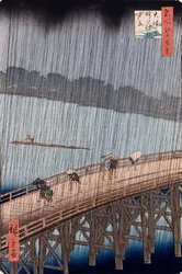 Ohashi, Sudden Shower at Atake, från serien "One Hundred Views of Famous Places in Edo"