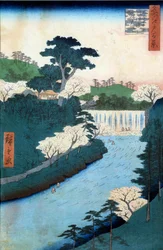 Hundra berömda vyer av Edo: fördämningen av floden Otonashioji. Japanskt tryck av Utagawa Hiroshige (1797-1858) 1800-talet. Privat samling.