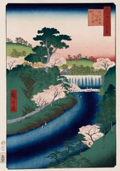 Otonashi River Dam, Oji, populärt kallad Great Waterfall, från serien "One Hundred Views of Famous Places in Edo"