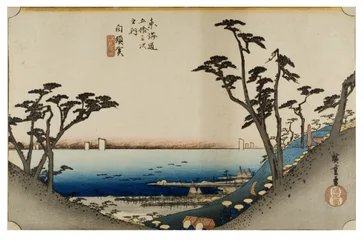 Shirasuka: Vy över Shiomizaka från serien The Fifty-three Stations of the Tokaido, ca 1831-1834 (träsnitt på papper)