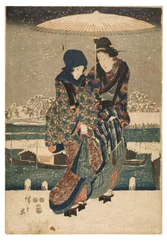Snö på Sumida-floden från serien Vyer över de fyra årstiderna på berömda platser i Edo, ca 1847-1852 (träsnitt på papper)