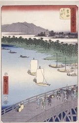 Station 35, Yoshida; Kyoka Tokaido -serien (figurer korsar förgrunden) (färg träblocktryck)