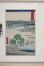 武蔵国多摩川（武蔵多摩川）（色木版画）スウェーデン語