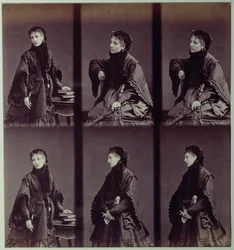 Porträtt av Sarah Bernhardt (1844-1923) i stadsdräkt