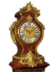 Detalj av en Regence quarter slående regulator, urverket av Thuret, c.1720 (ormolu monterad, Boulle-mässing inlagt blåtonat horn & kingwood) (se även 469017)