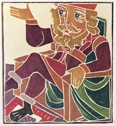 Pantagruel avkunnar sin dom ("La Sentence") i den komplicerade affären mellan två seigneurer, illustration från en begränsad utgåva av "Pantagruel" av Francois Rabelais (1494-1553)