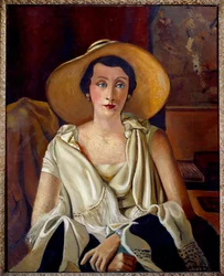 Porträtt av Madame Paul Guillaume i stor hatt