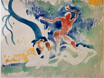 Tre dansare, 1900-talet (Akvarell)