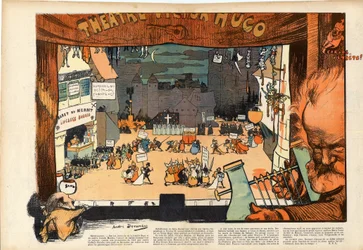 Teater av Victor Hugo av Andre Devambez (1867-1944) karikatyr i "" Le rire""" från 1902