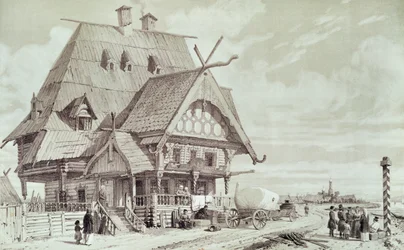 Hotell och pensionat, illustration från "Picturesque Journey to Russia", 1839
