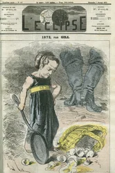 1872, en liten flicka tittar på sin korg med sprickor. Omslag i "" L