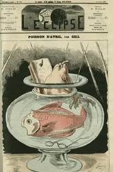 Aprilfisk, fisken är Adolphe Thiers (1797-1877). Omslag i "" L