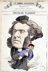 Tecknad av Charles Floquet (1828-1896), advokat och ordförande för rådet mellan 1888 och 1889. Han sårade general Boulanger i en duell, vars idéer han kämpade. Teckning av Gill i "The Men of Today"".