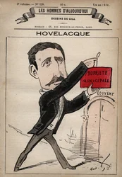Tecknad serie av Abel Hovelacque 1873-1896 Engelsk lingvist och antropolog från "The Men of Today" ca. 1779 - 1880 av Andrew Gill (1840-85)