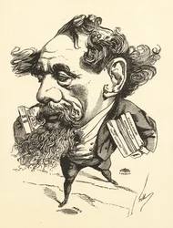 Tecknad serie av Charles Dickens som korsar den engelska kanalen, 1868