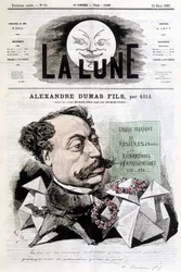 Komisk teckning på Alexandre Dumas Fils av Gill. Omslag "" La Lune"" från 1867-03-24.