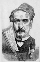 Teckning av Andre Gill som representerar Henri Rochefort (1831-1913), fransk journalist och politiker, i "" The Illustrous World"