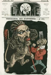 Illustration av "" Theodoros, kung av Abessinien""". Tecknad av Gill, i "La Lune", 22 december 1867.