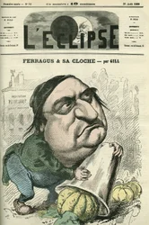 Louis Ulbach dit Ferragus (1822-1889), chefredaktör för tidningen "La Cloche", fransk författare och journalist. Omslag i "" L