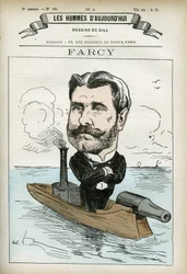 Porträtt av Alphonse Farcy (1817-?), fransk porträttör. Karikatyr av Gill, Paris.