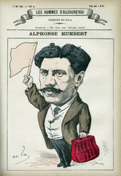 Porträtt av Alphonse Humbert, en fransk och kommunal politiker, han skickades till Toulon Bagne 1872 och till Noumea Bagne innan han beviljades amnesti 1879. Tecknad av Gill, Paris.