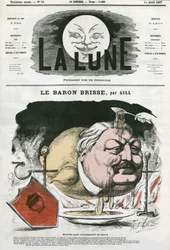 Porträtt av baron Brisse (1813-1876), fransk gastronomisk journalist. Tecknad av Gill, i "Månen", 14 april