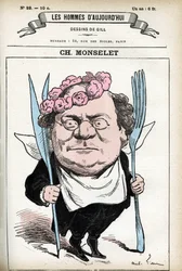 Porträtt av Charles Monselet (1825-1888), fransk poet, journalist, romanförfattare och gastronom. Tecknad av Gill, i "Les Homme d