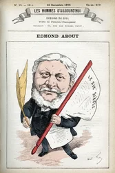 Porträtt av Edmond About (1828-1885), fransk romanförfattare, dramatiker och konstkritiker. Tecknad av Gill, Paris.