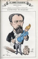 Porträtt av Edmond Henri Turquet (1836-1914), en fransk politiker, han var deputerad av Aisne från 1871 till 1889. Tecknad av Gill, Paris.